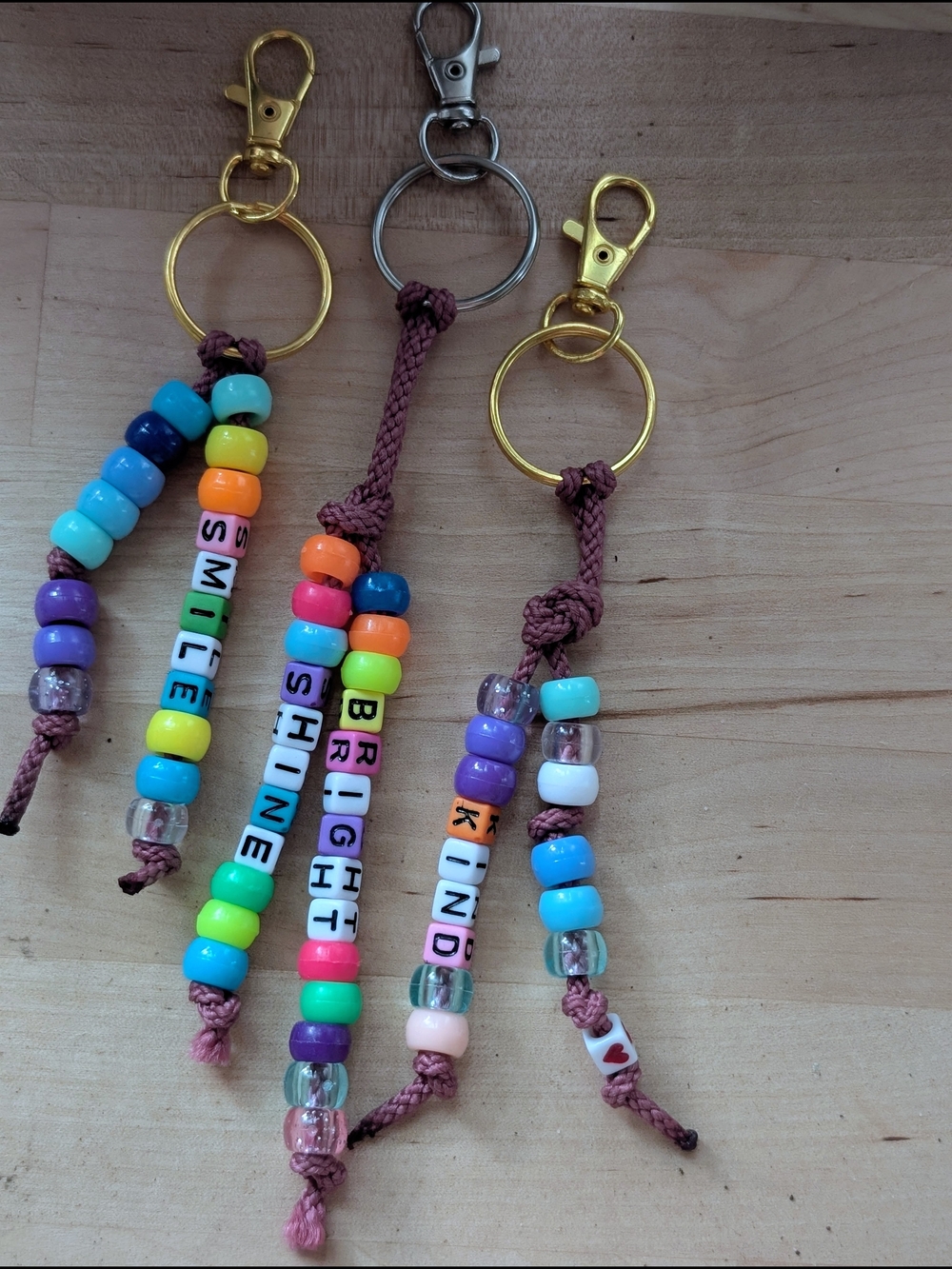 Handmade Multicolor Beaded Keychain Charm SMILE SHINE BRIGHT KIND
